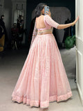 Gorgeous Light Pink Thread Embroidered Crush Silk Wedding Lehenga Choli - Zeel Clothing