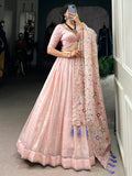 Gorgeous Light Pink Thread Embroidered Crush Silk Wedding Lehenga Choli - Zeel Clothing