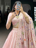 Gorgeous Light Pink Thread Embroidered Crush Silk Wedding Lehenga Choli - Zeel Clothing