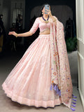 Gorgeous Light Pink Thread Embroidered Crush Silk Wedding Lehenga Choli - Zeel Clothing