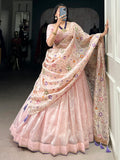 Gorgeous Light Pink Thread Embroidered Crush Silk Wedding Lehenga Choli - Zeel Clothing
