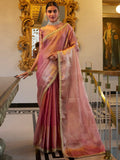 Gorgeous Light Pink Zari Weaving Tissue Silk Saree With Blouse - Zeel Clothing