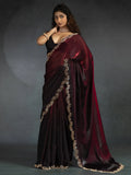 Gorgeous Maroon Diamond Work Satin Designer Saree With Blouse - Zeel Clothing