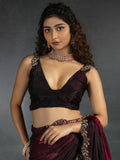 Gorgeous Maroon Diamond Work Satin Designer Saree With Blouse - Zeel Clothing