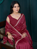 Gorgeous Maroon Hand Work Crepe Silk Wedding Wear Saree - Zeel Clothing