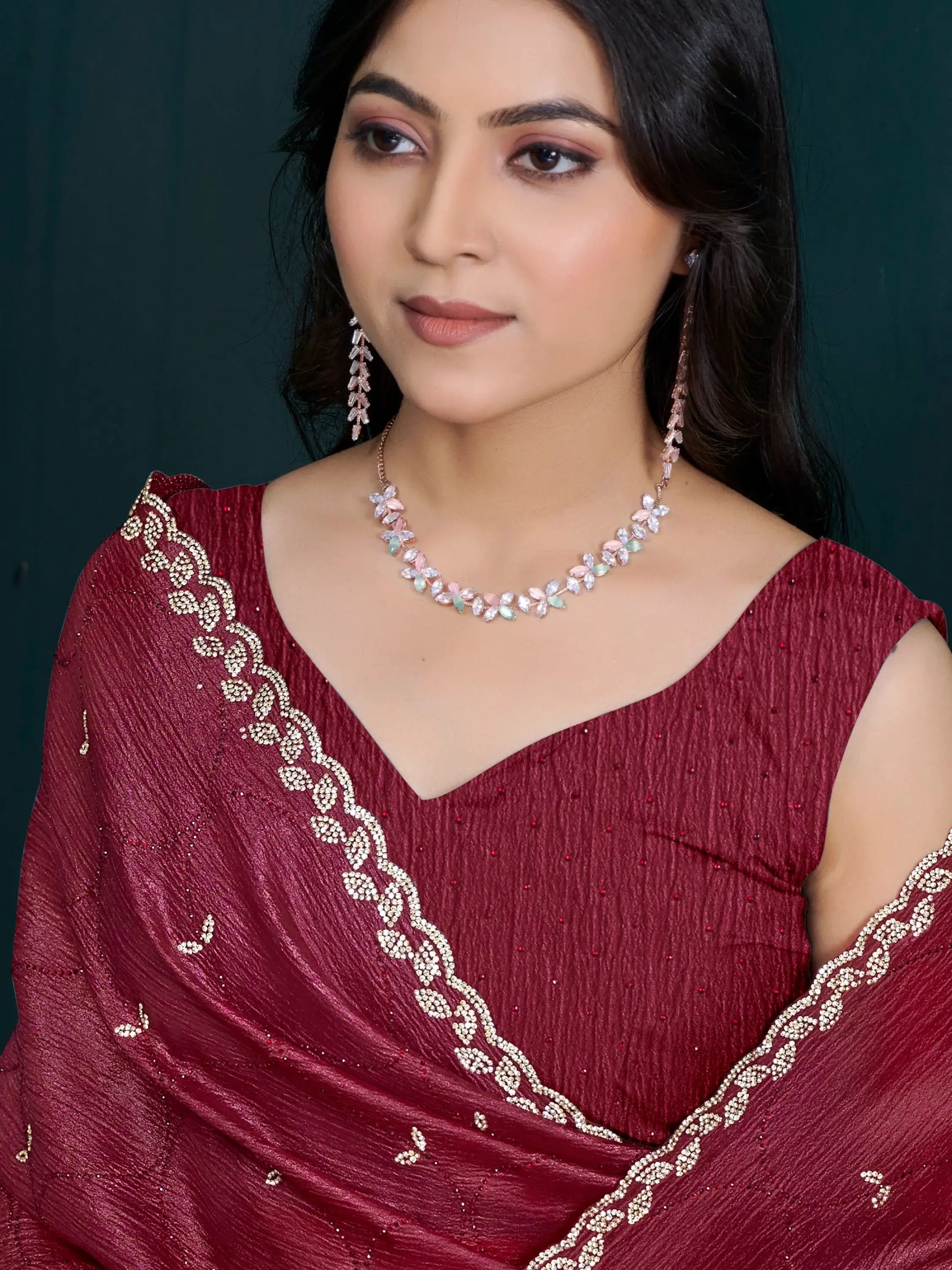 Gorgeous Maroon Hand Work Crepe Silk Wedding Wear Saree - Zeel Clothing