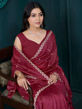 Gorgeous Maroon Hand Work Crepe Silk Wedding Wear Saree - Zeel Clothing