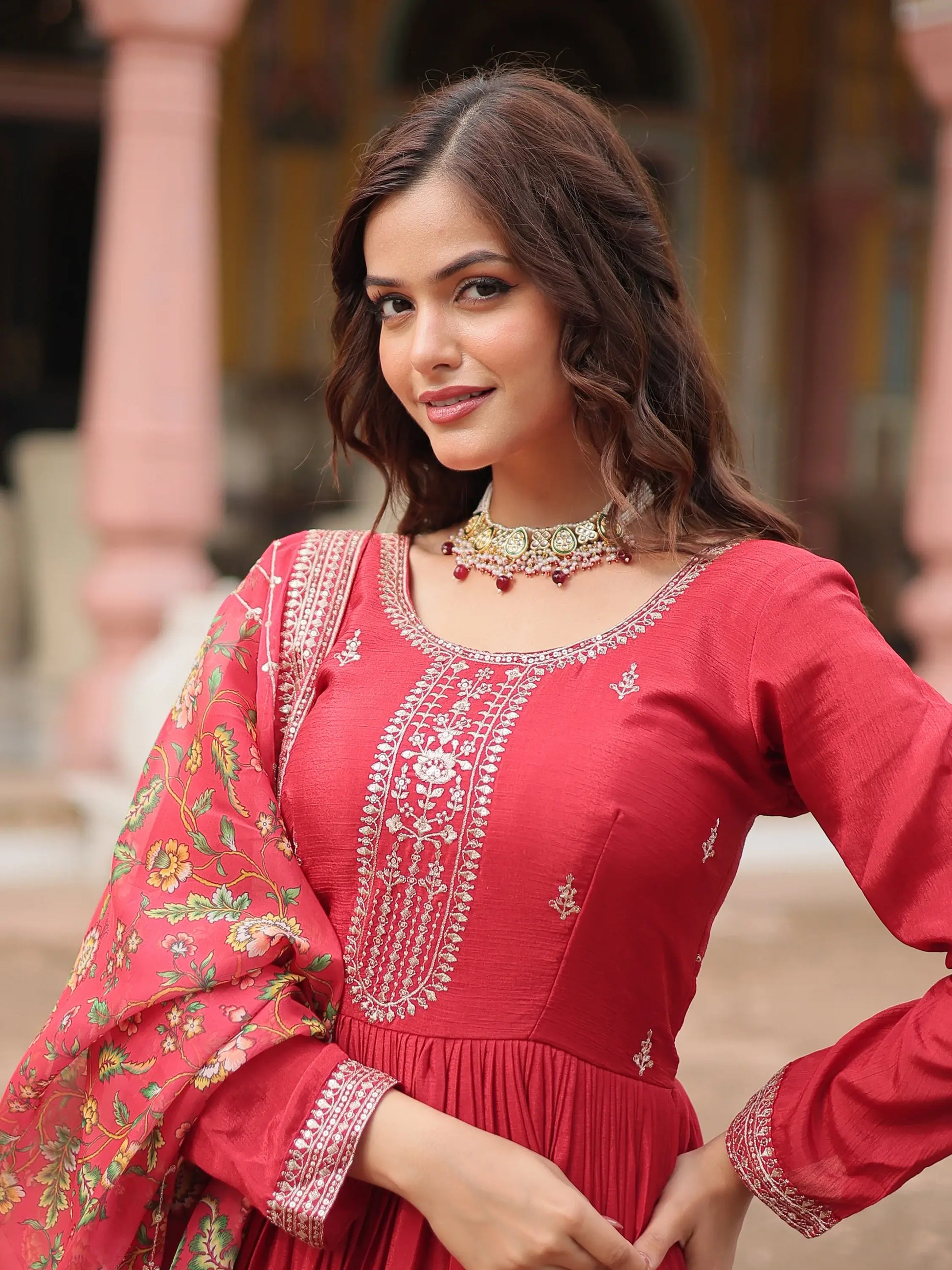 Gorgeous Maroon Sequins Chinon Reception Wear Gown With Dupatta - Zeel Clothing