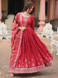 Gorgeous Maroon Sequins Chinon Reception Wear Gown With Dupatta - Zeel Clothing