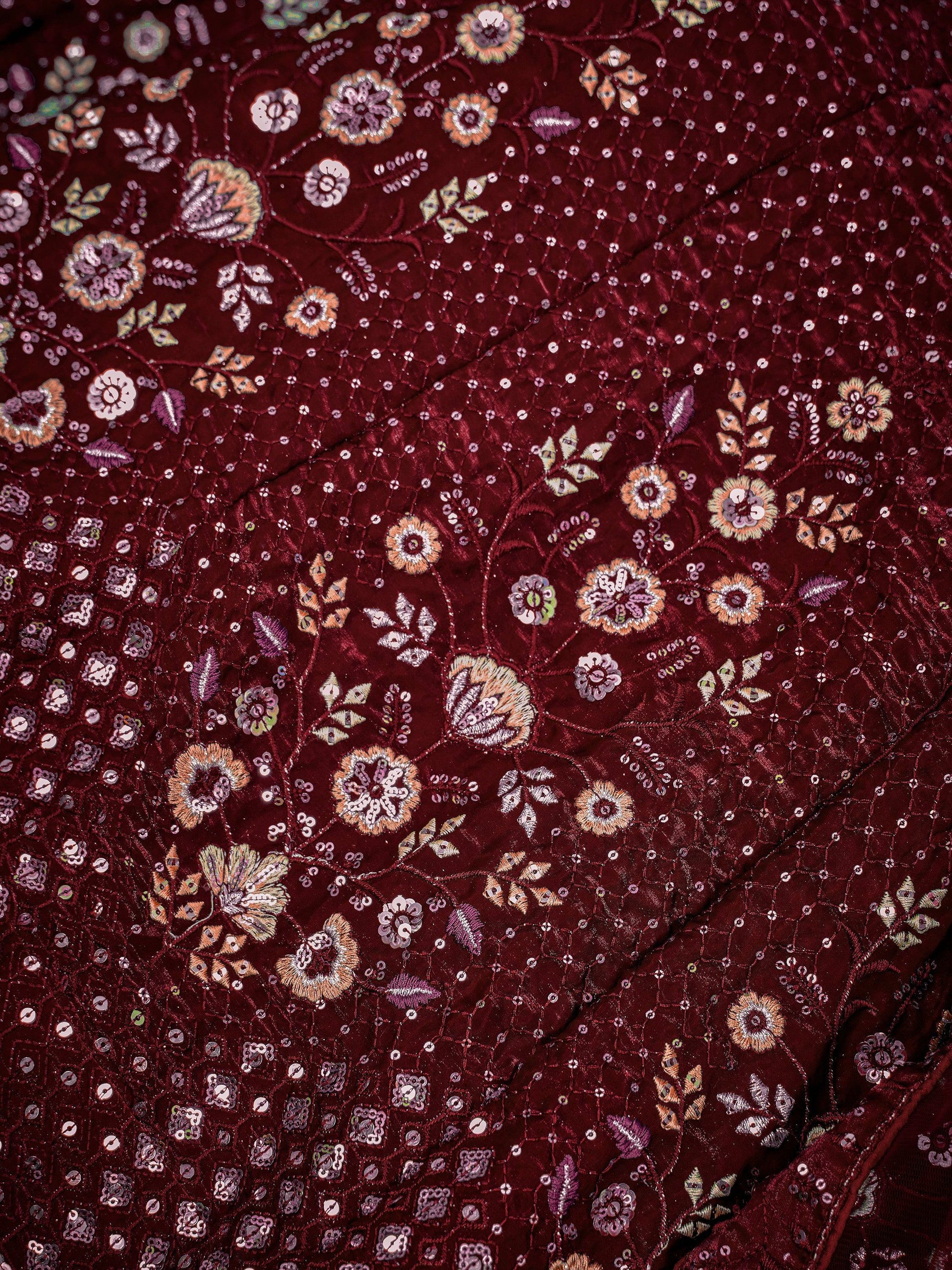 Gorgeous Maroon Thread Embroidered Net Wedding Wear Lehenga Choli With Dupatta - Zeel Clothing