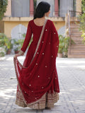 Gorgeous Maroon Zari Embroidered Georgette Wedding Wear Gown - Zeel Clothing
