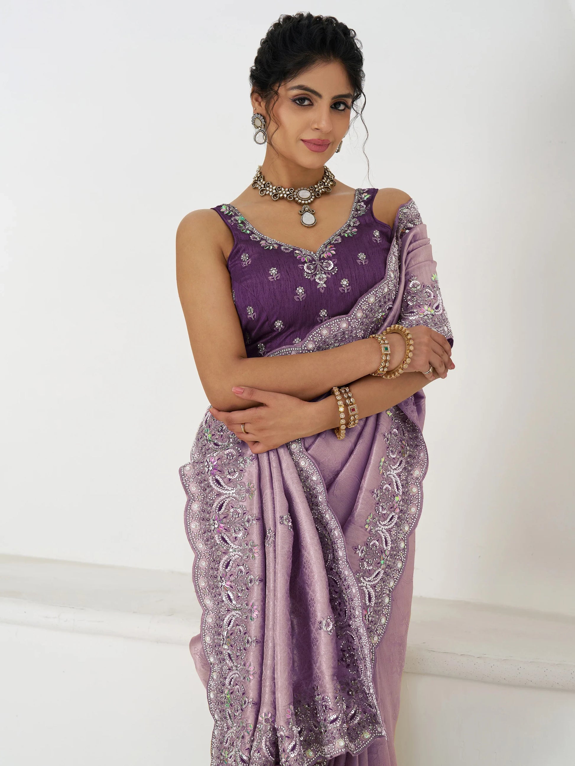Gorgeous Mauve Dola Silk Beads Work Engagement Wear Saree - Zeel Clothing
