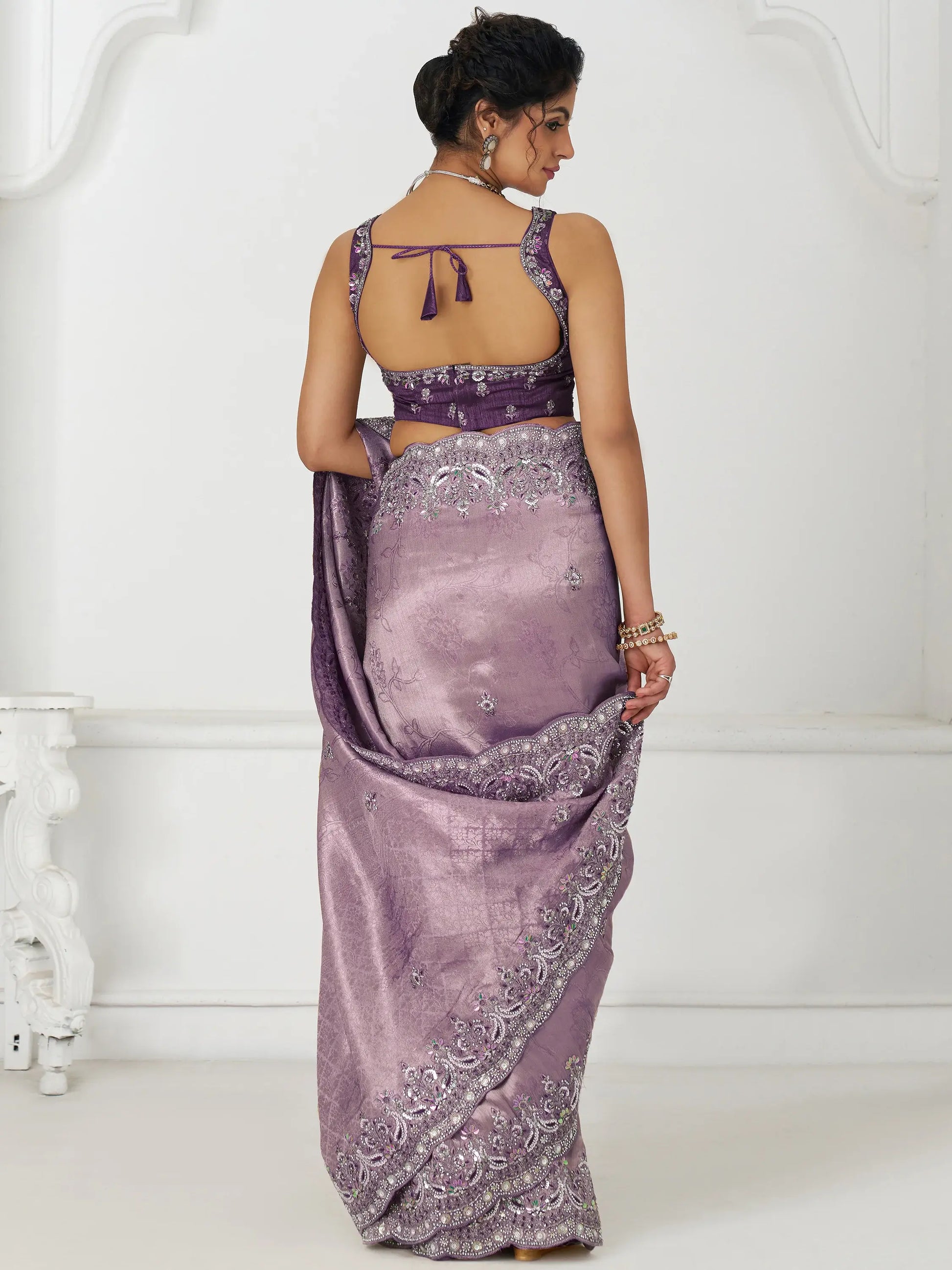 Gorgeous Mauve Dola Silk Beads Work Engagement Wear Saree - Zeel Clothing