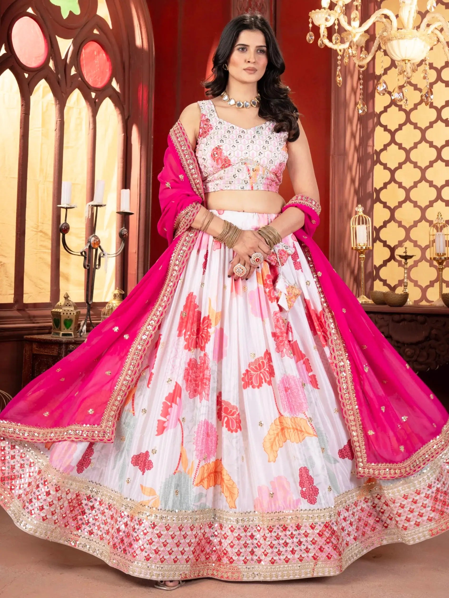 Gorgeous Multicolor Floral Printed Chinon Party Wear Lehenga Choli With Dupatta - Zeel Clothing