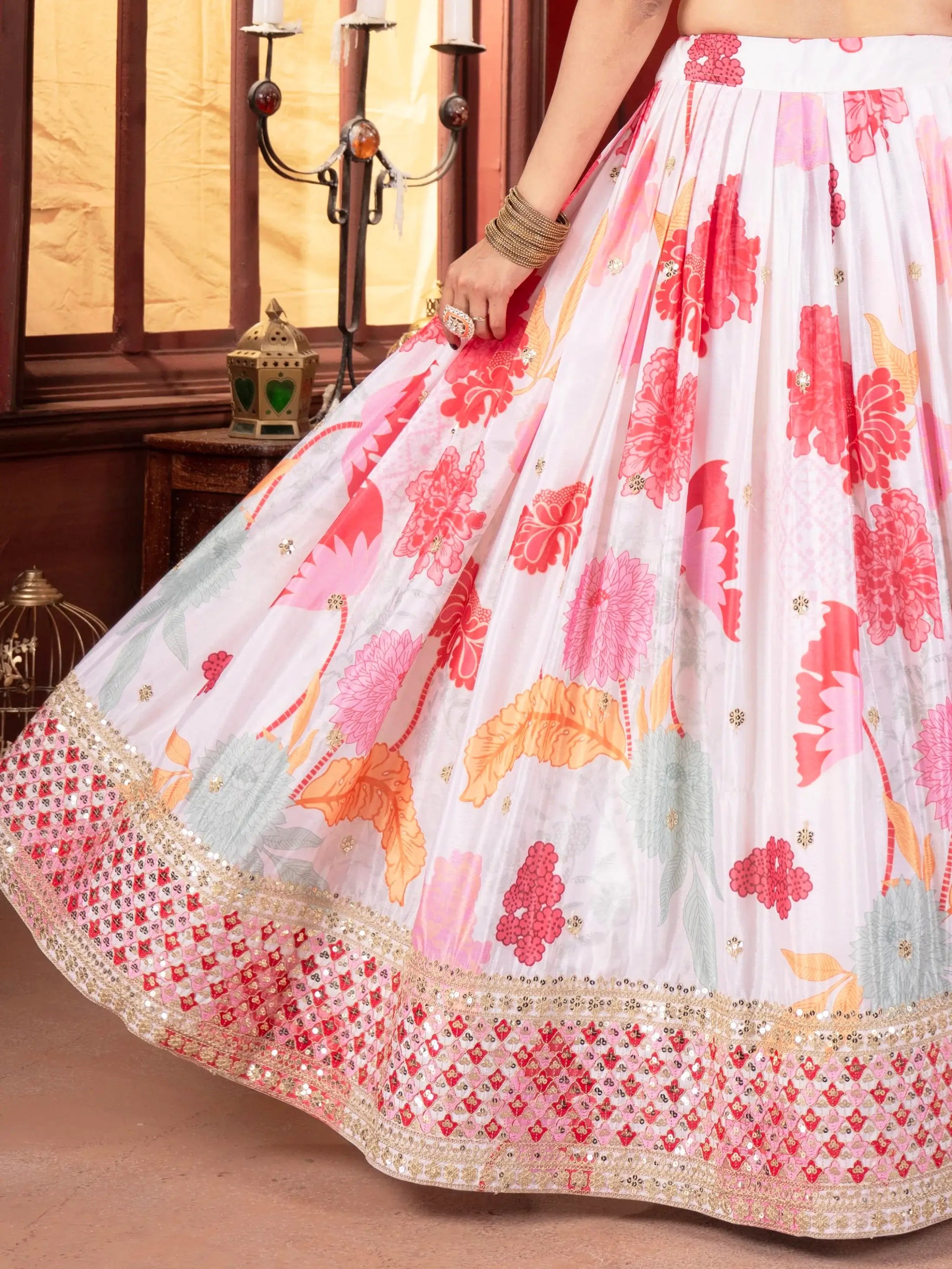 Gorgeous Multicolor Floral Printed Chinon Party Wear Lehenga Choli With Dupatta - Zeel Clothing