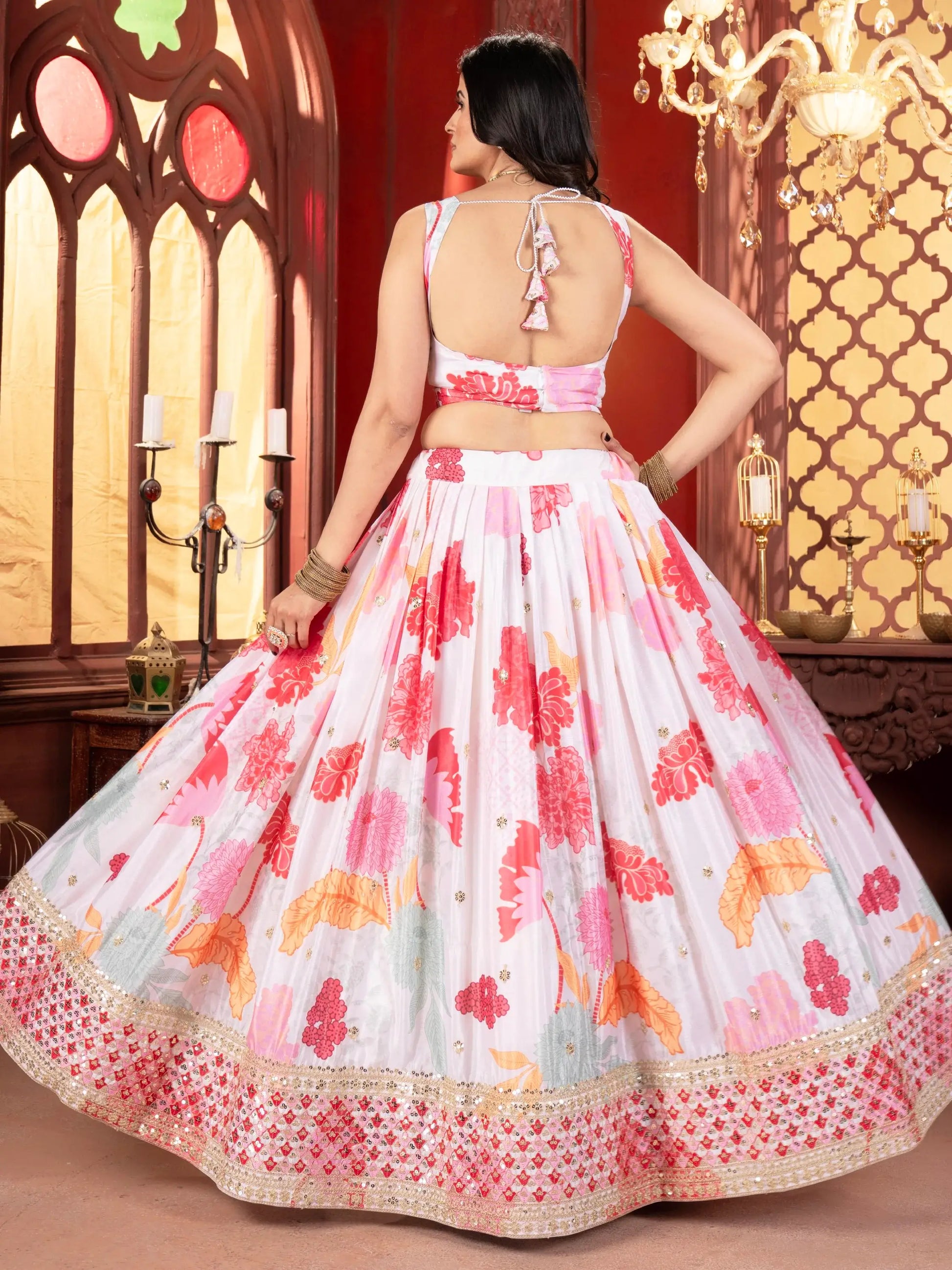 Gorgeous Multicolor Floral Printed Chinon Party Wear Lehenga Choli With Dupatta - Zeel Clothing
