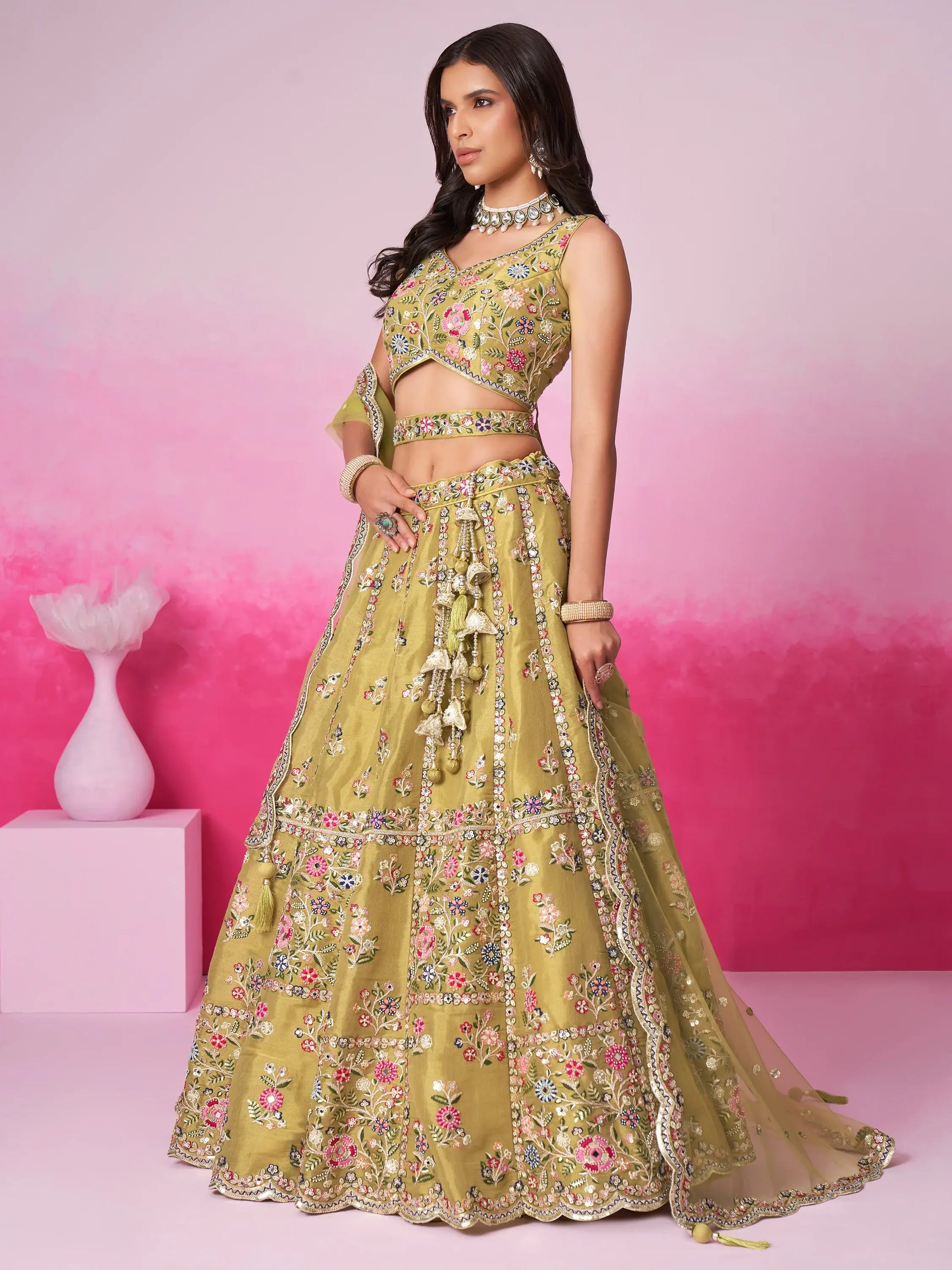 Gorgeous Mustard Yellow Sequins Silk Wedding Lehenga Choli - Zeel Clothing