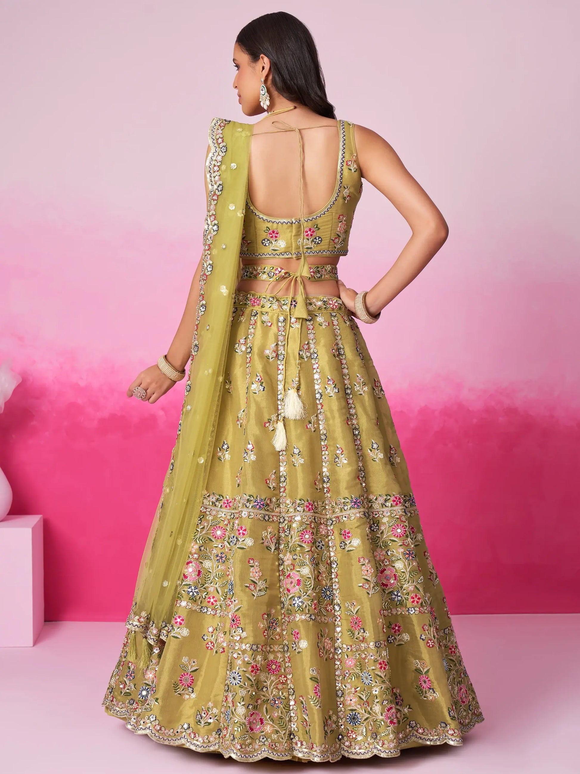Gorgeous Mustard Yellow Sequins Silk Wedding Lehenga Choli - Zeel Clothing