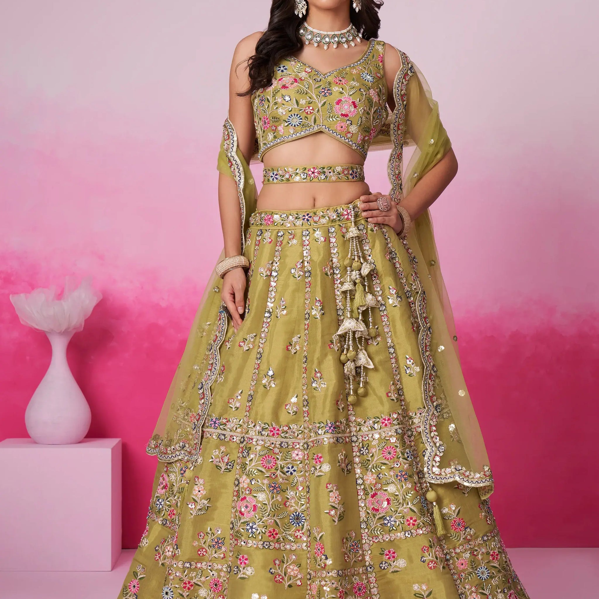 Gorgeous Mustard Yellow Sequins Silk Wedding Lehenga Choli - Zeel Clothing