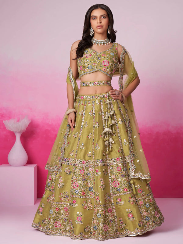 Gorgeous Mustard Yellow Sequins Silk Wedding Lehenga Choli - Zeel Clothing