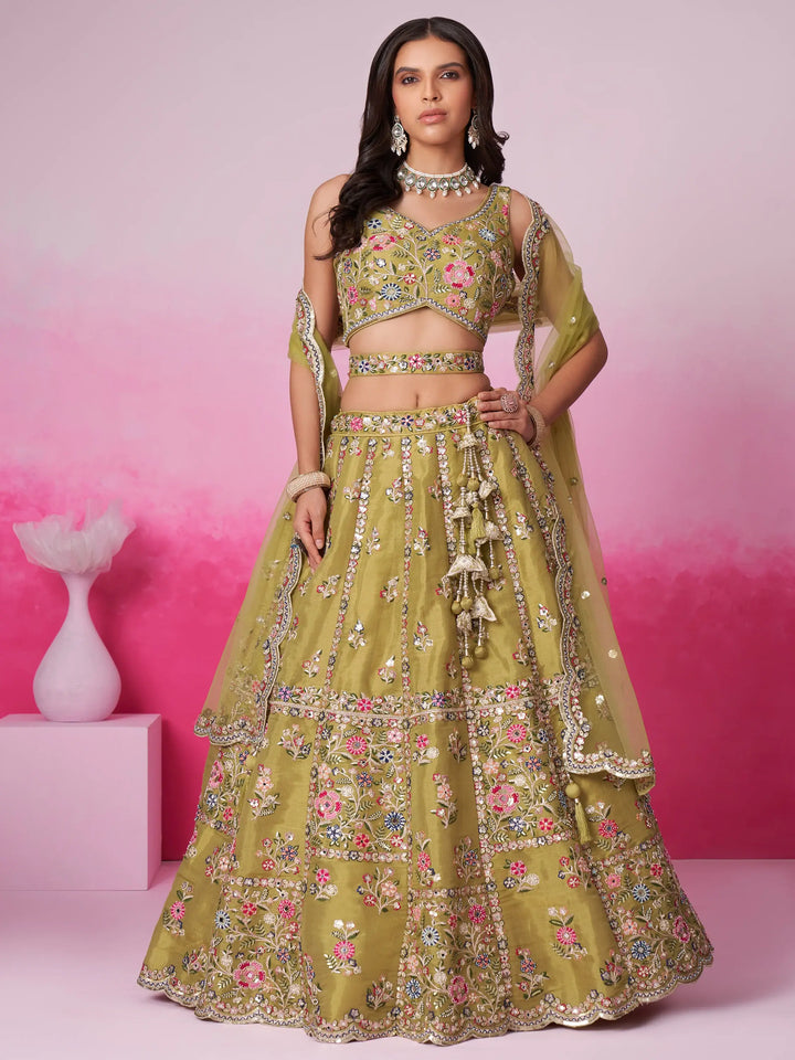 Gorgeous Mustard Yellow Sequins Silk Wedding Lehenga Choli - Zeel Clothing