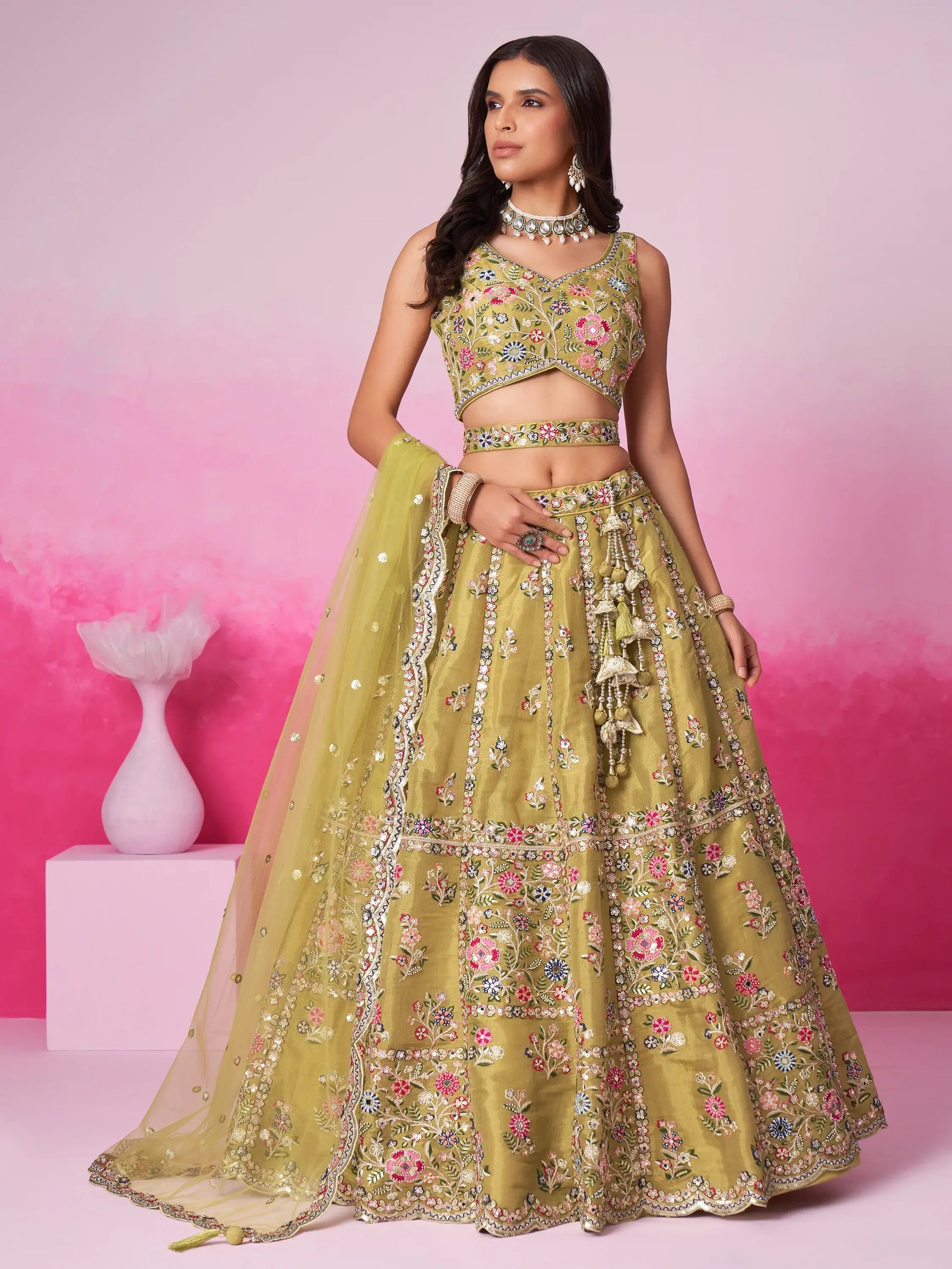 Gorgeous Mustard Yellow Sequins Silk Wedding Lehenga Choli - Zeel Clothing