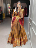 Gorgeous Mustard Zari Cotton Half Saree Lehenga With Belt - Zeel Clothing