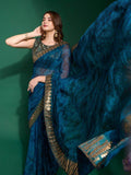 Gorgeous Navy Blue Digital Printed Chiffon Festival Wear Saree - Zeel Clothing