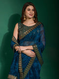 Gorgeous Navy Blue Digital Printed Chiffon Festival Wear Saree - Zeel Clothing