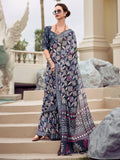 Gorgeous Navy Blue Printed Silk Office Wear Saree With Blouse - Zeel Clothing