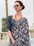Gorgeous Navy Blue Printed Silk Office Wear Saree With Blouse - Zeel Clothing