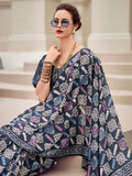 Gorgeous Navy Blue Printed Silk Office Wear Saree With Blouse - Zeel Clothing