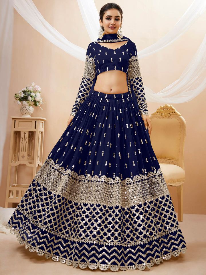 Gorgeous Navy Blue Sequins Georgette Wedding Wear Lehenga Choli - Zeel Clothing