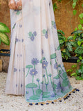Gorgeous Off-White Floral Weaving Printed Cotton Saree With Blouse - Zeel Clothing