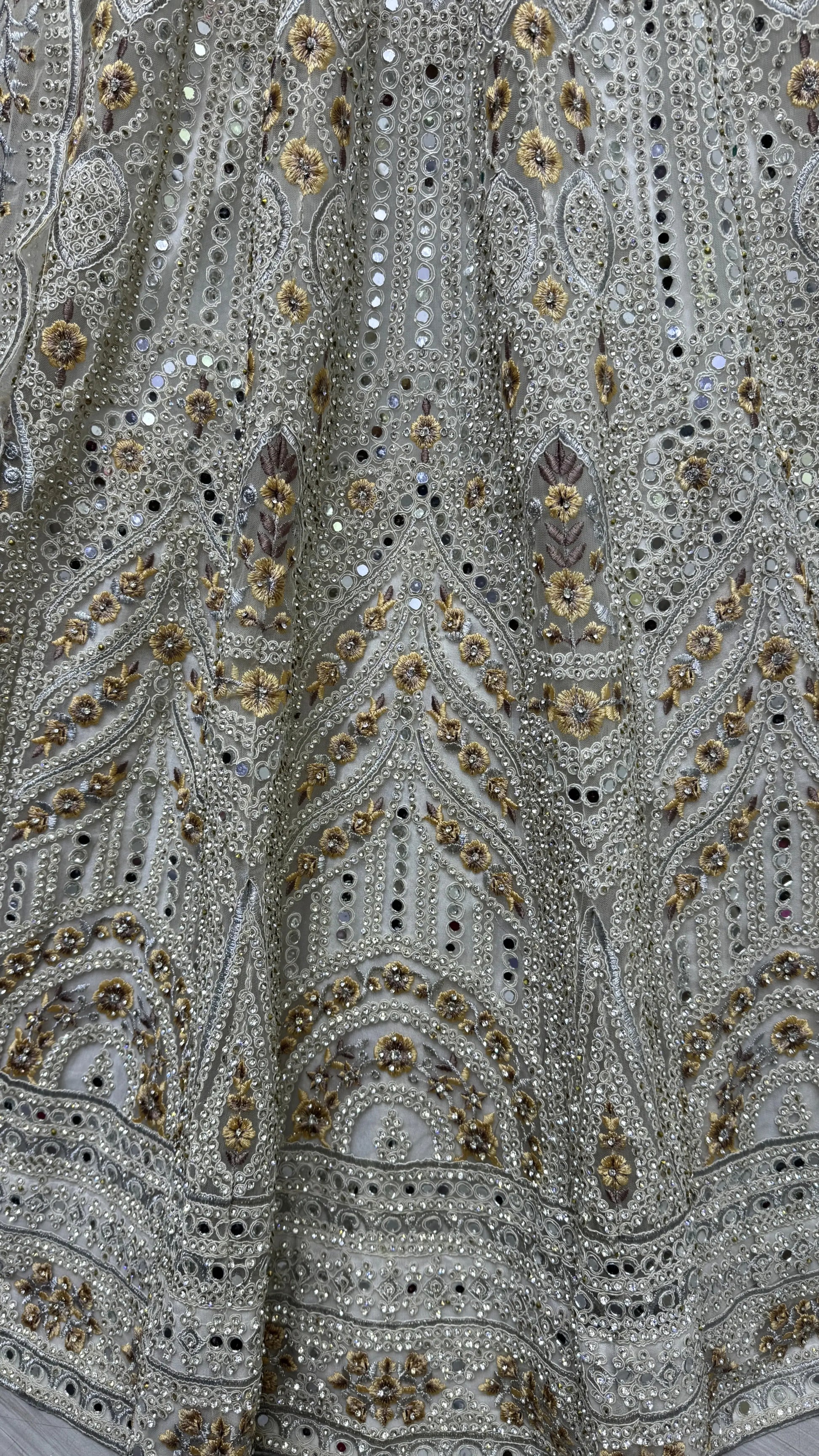 Gorgeous Off-White Mirror Work Net Bridesmaid Lehenga Choli - Zeel Clothing