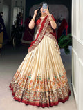 Gorgeous Off-White Printed Tussar Silk Lehenga Choli With Dupatta - Zeel Clothing