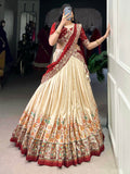 Gorgeous Off-White Printed Tussar Silk Lehenga Choli With Dupatta - Zeel Clothing