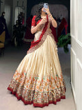 Gorgeous Off-White Printed Tussar Silk Lehenga Choli With Dupatta - Zeel Clothing