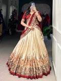 Gorgeous Off-White Printed Tussar Silk Lehenga Choli With Dupatta - Zeel Clothing