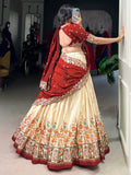 Gorgeous Off-White Printed Tussar Silk Lehenga Choli With Dupatta - Zeel Clothing