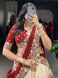 Gorgeous Off-White Printed Tussar Silk Lehenga Choli With Dupatta - Zeel Clothing
