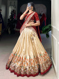 Gorgeous Off-White Printed Tussar Silk Lehenga Choli With Dupatta - Zeel Clothing