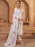 Gorgeous Off-White Thread Work Cotton Function Wear Pant Suit With Dupatta - Zeel Clothing
