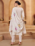 Gorgeous Off-White Thread Work Cotton Function Wear Pant Suit With Dupatta - Zeel Clothing