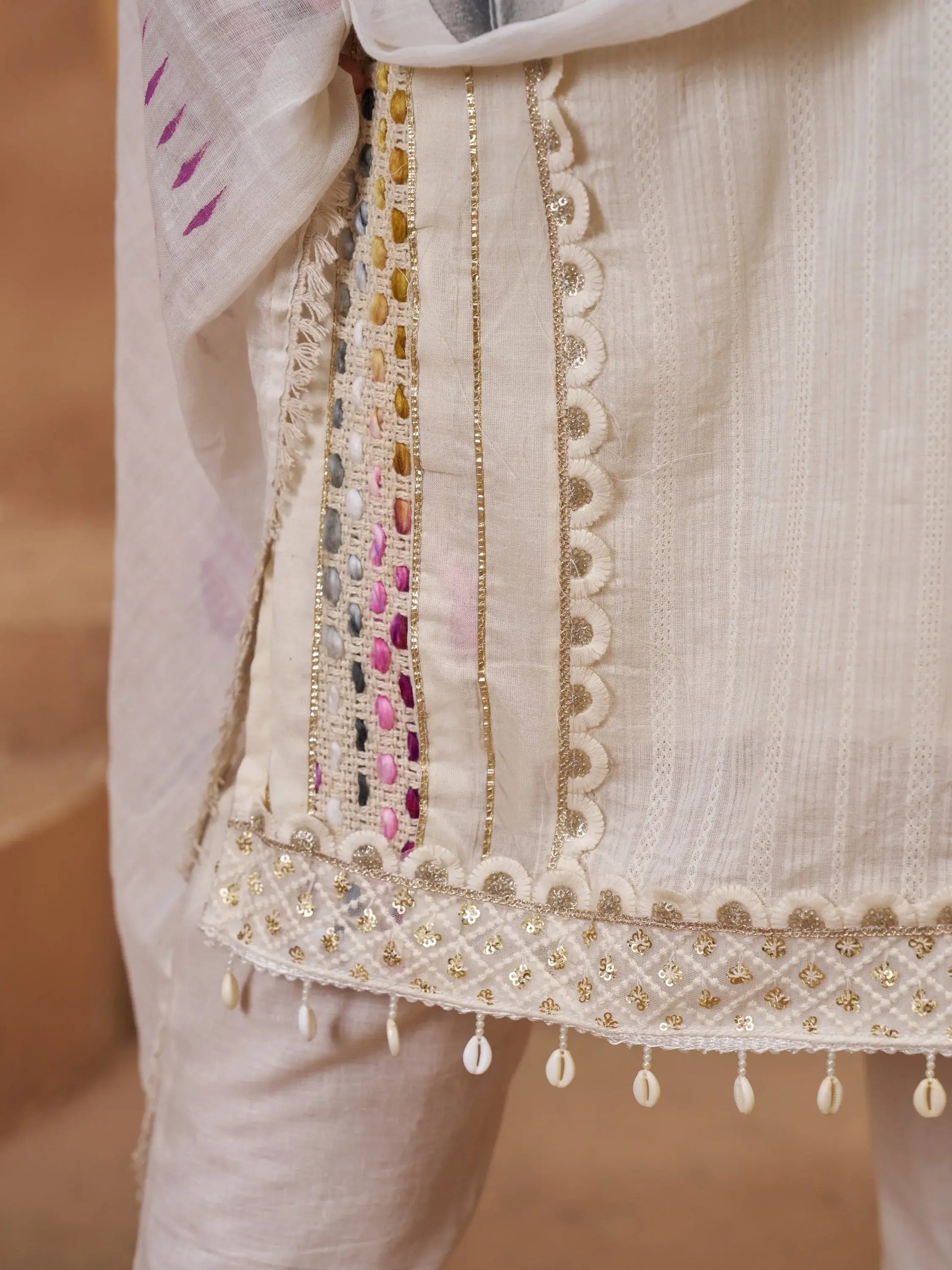 Gorgeous Off-White Thread Work Cotton Function Wear Pant Suit With Dupatta - Zeel Clothing