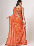 Gorgeous Orange Floral Print Organza Wedding Wear Saree With Blouse - Zeel Clothing