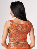 Gorgeous Orange Floral Print Organza Wedding Wear Saree With Blouse - Zeel Clothing