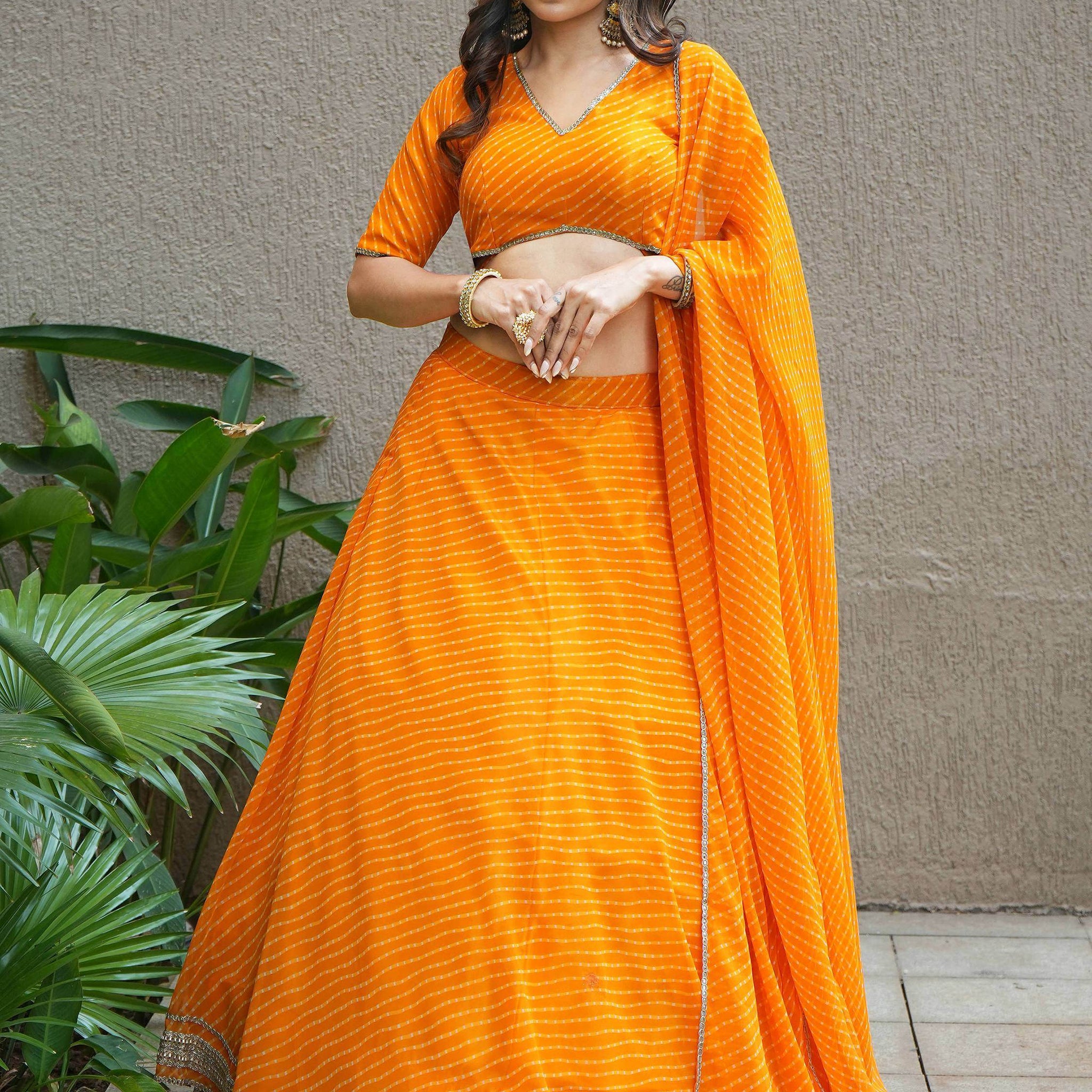 Gorgeous Orange Laheriya Print Georgette Designer Lehenga Choli - Zeel Clothing
