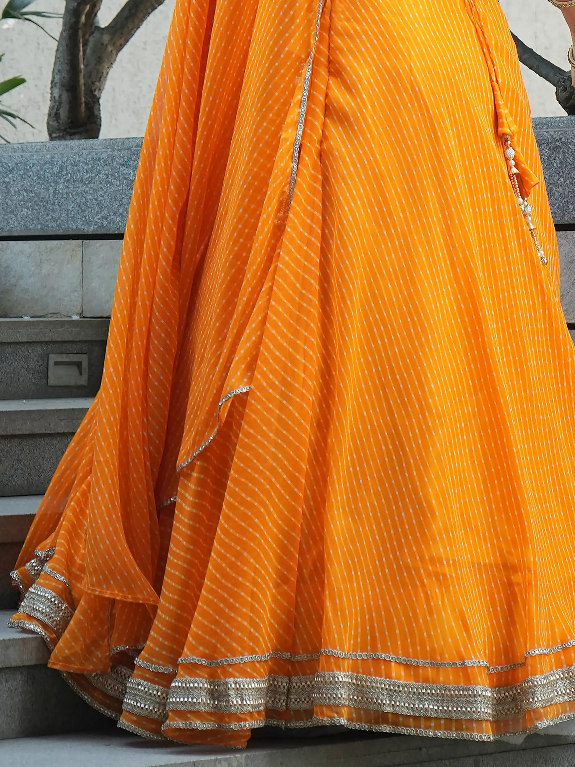 Gorgeous Orange Laheriya Print Georgette Designer Lehenga Choli - Zeel Clothing