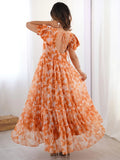 Gorgeous Orange Shibori Printed Georgette Casual Wear Dress - Zeel Clothing